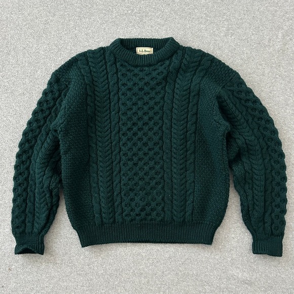 L.L. Bean Other - Vtg LL Bean Cable Knit Fisherman Sweater M Green Chunky Ireland Heritage Wool